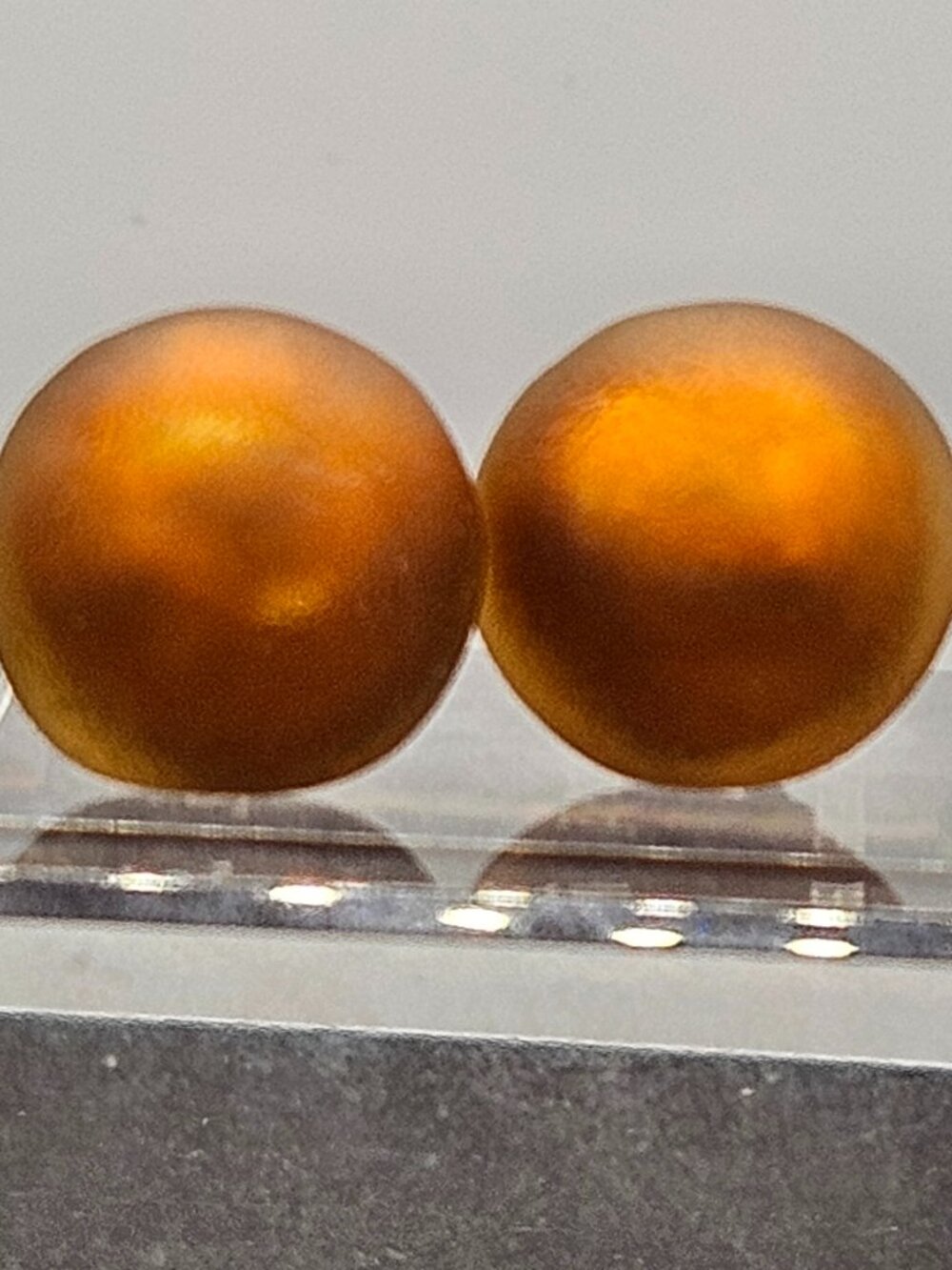 Vintage Gold Foil Amber Glass Dome Pierced Stud Earrings